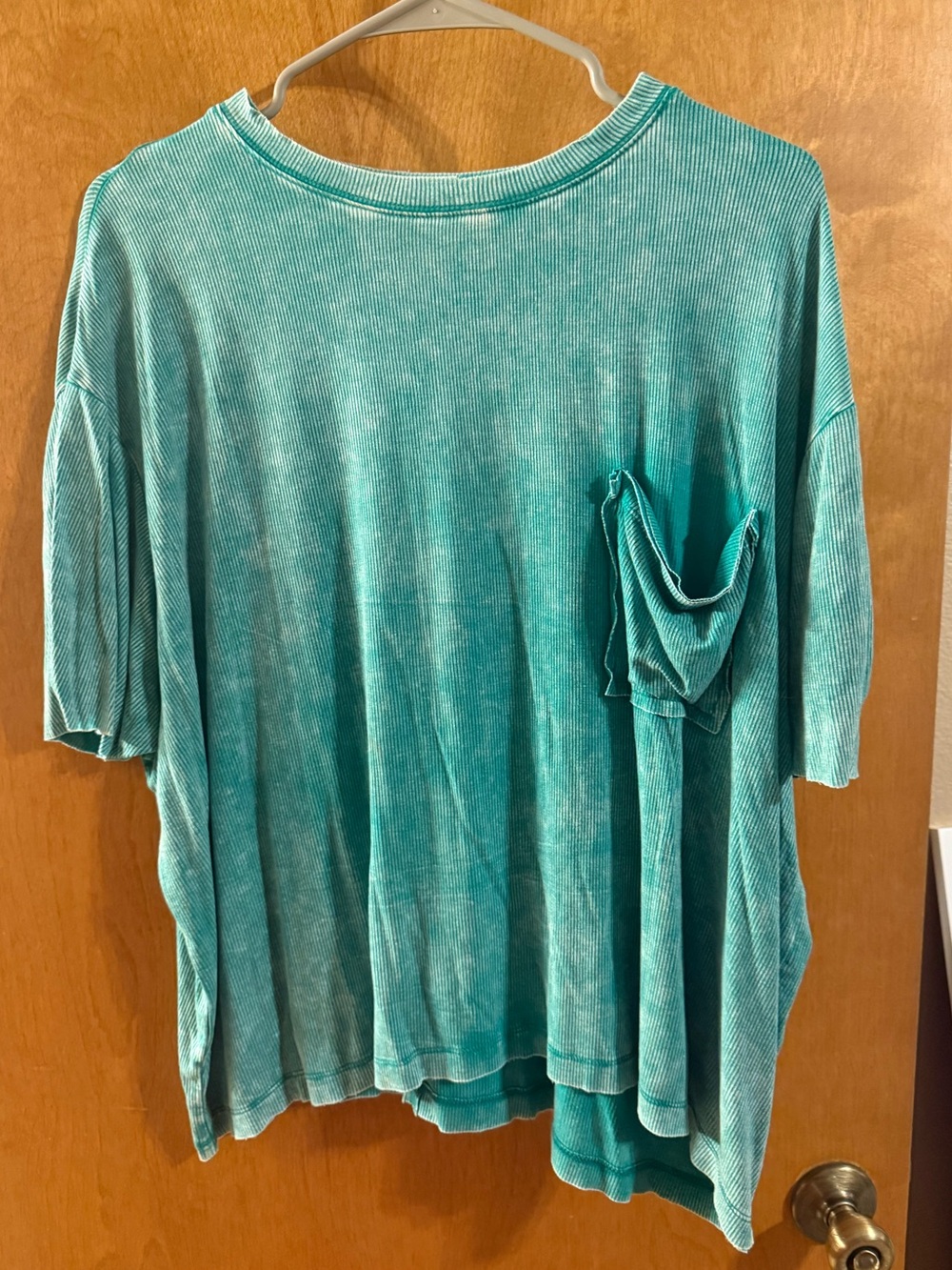 Zenana Washed Green Ribbed Pocket Tee